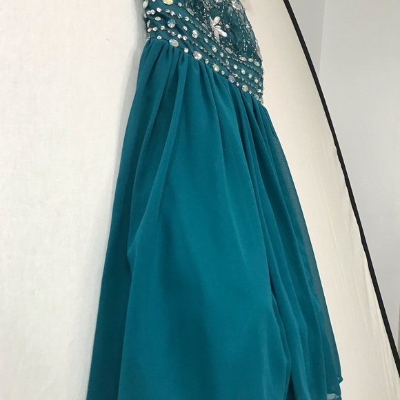 Charming Jeweled Cocktail Halter Dress -Teal - Picture 6 of 6